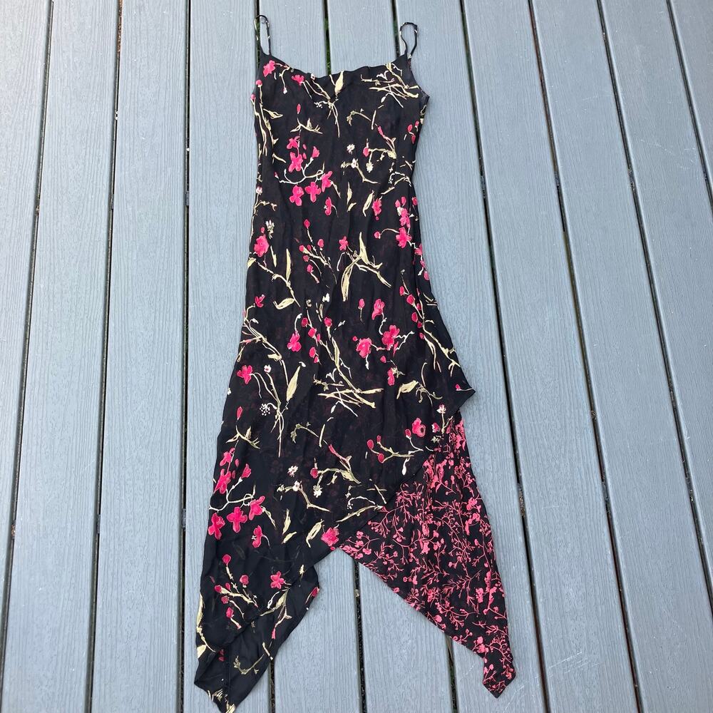 Vintage Y2K floral layered midi / maxi dress handkerchief hem, bohemian fairy